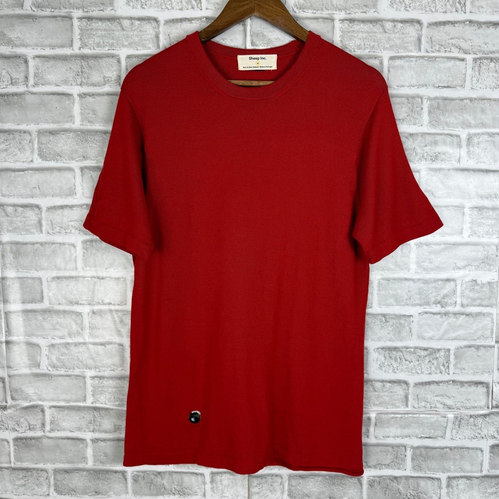 Sheep Inc Mens MEDIUM Ultra-Fine Merino Wool Knit T-Shirt Red Traceable Portugal